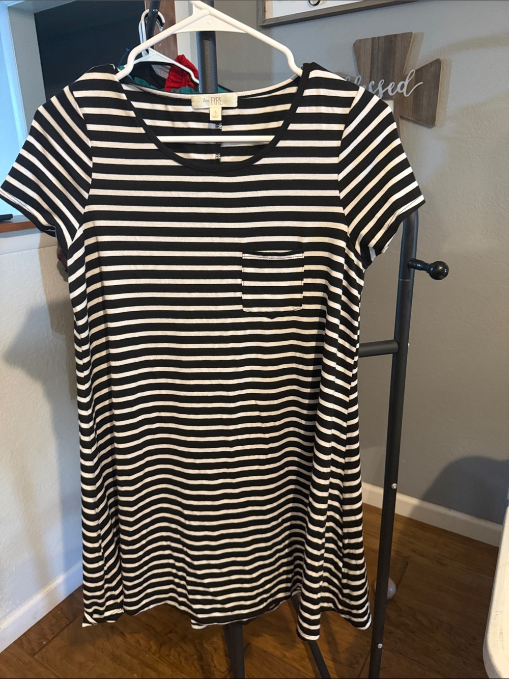 love, Fire Black and White Striped Midi Dress
